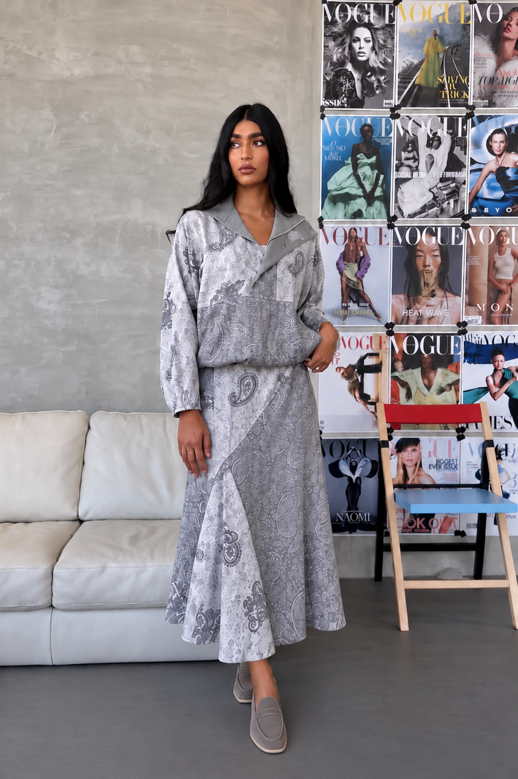 Grey Paisley Skirt (midi )