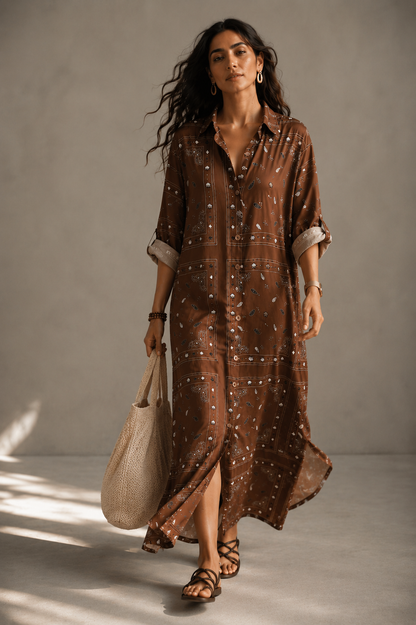 Danah Bandana Dress with scarf (Brown)