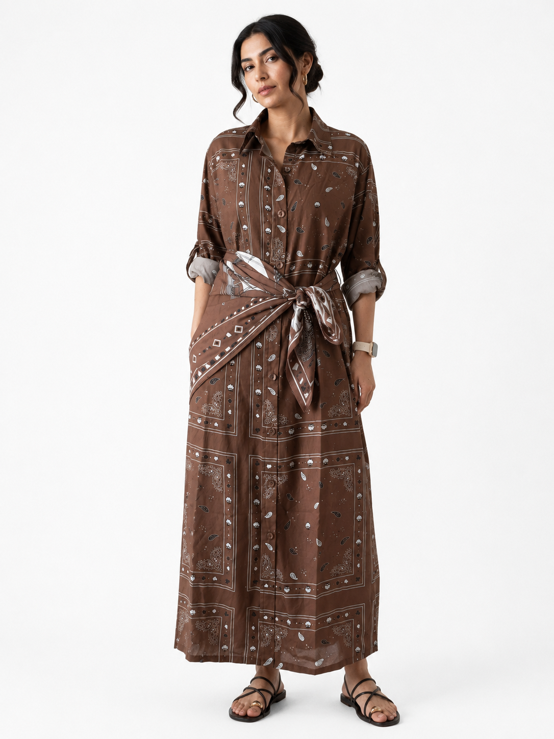 Danah Bandana Dress with scarf (Brown)
