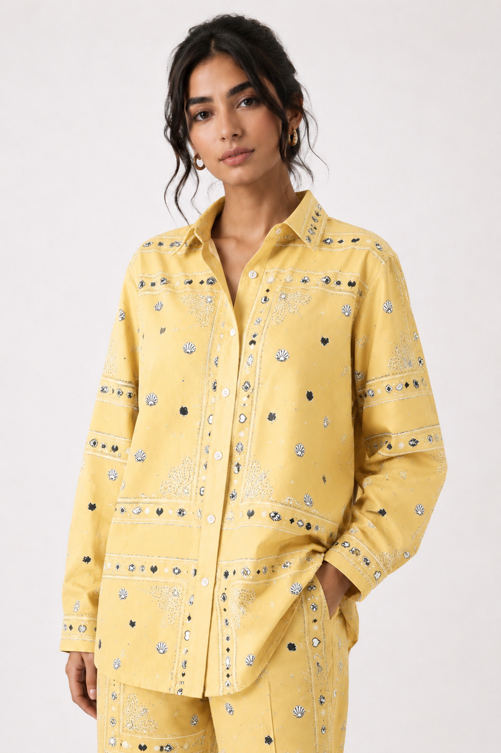 Danah Bandana Shirt with scarf ( Butter Yellow)