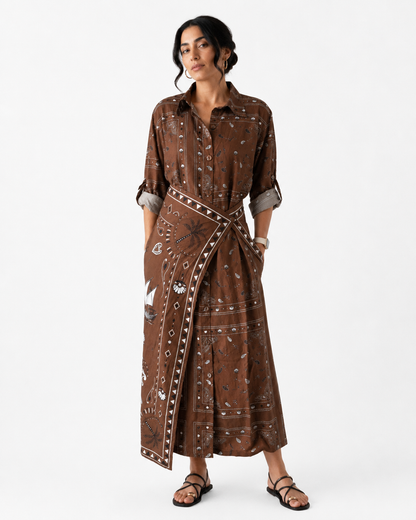 Danah Bandana Dress with scarf (Brown)