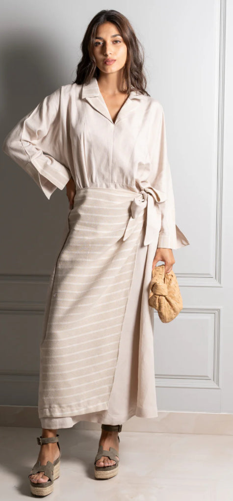 Beige linen tie dress