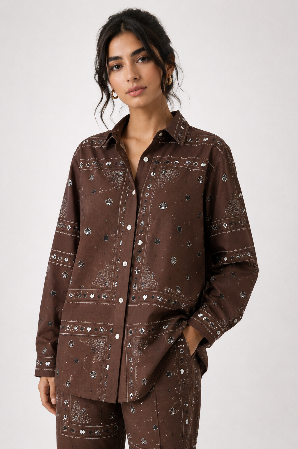 Danah Bandana Shirt with scarf (Brown)