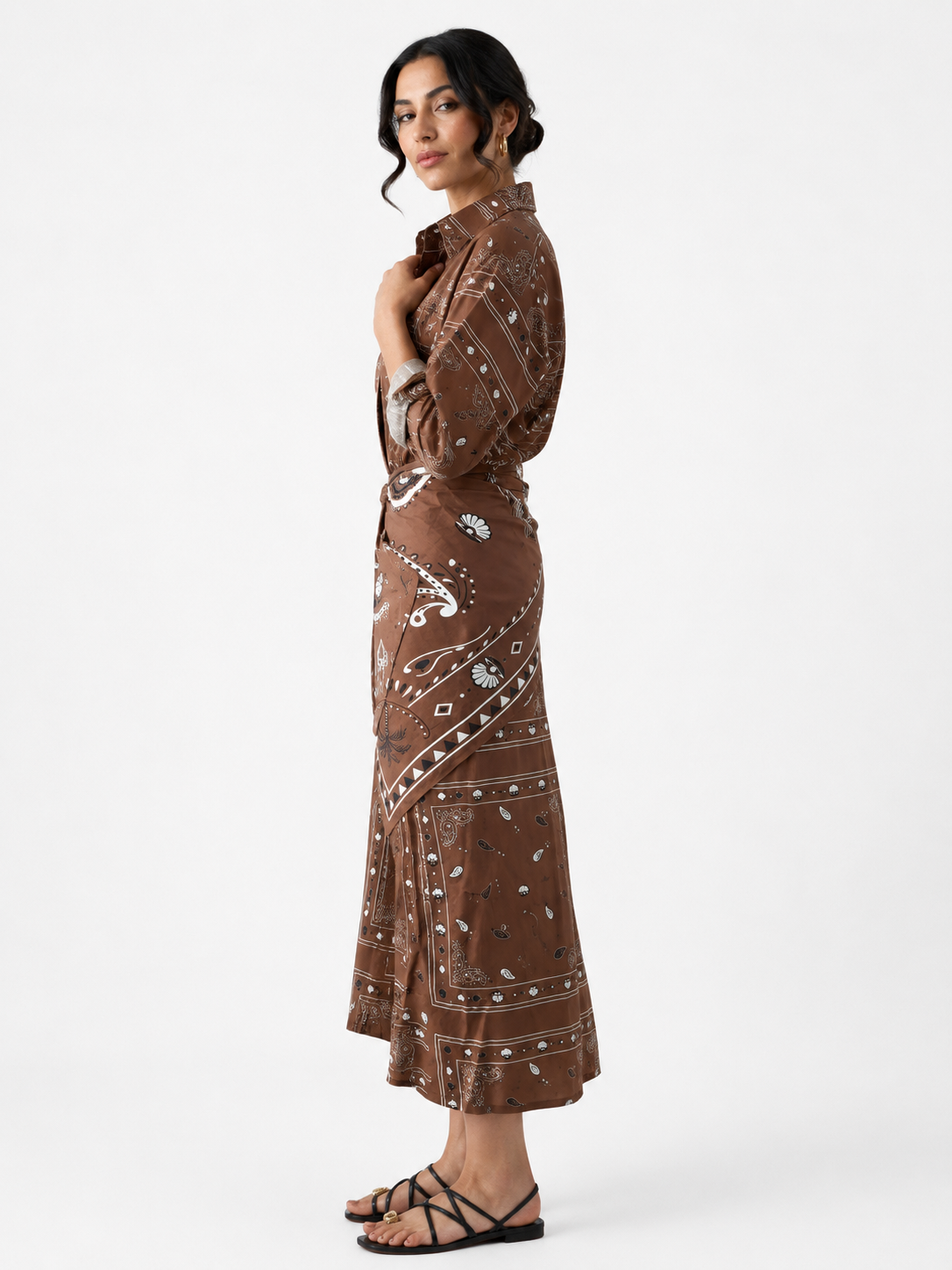 Danah Bandana Dress with scarf (Brown)