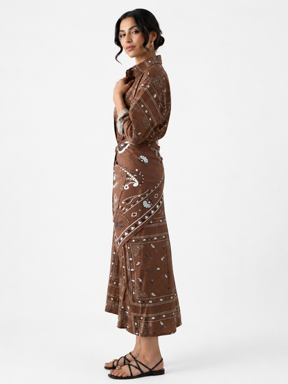 Danah Bandana Dress with scarf (Brown)