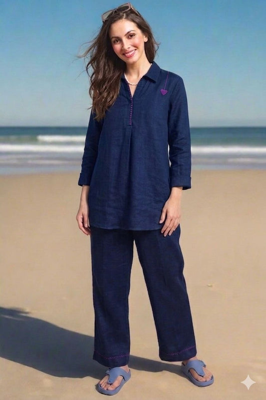 The Heart Linen Set ( Navy)