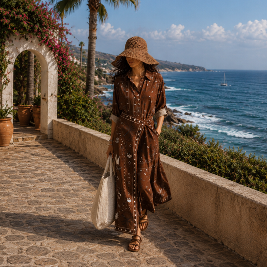 Danah Bandana Dress with scarf (Brown)